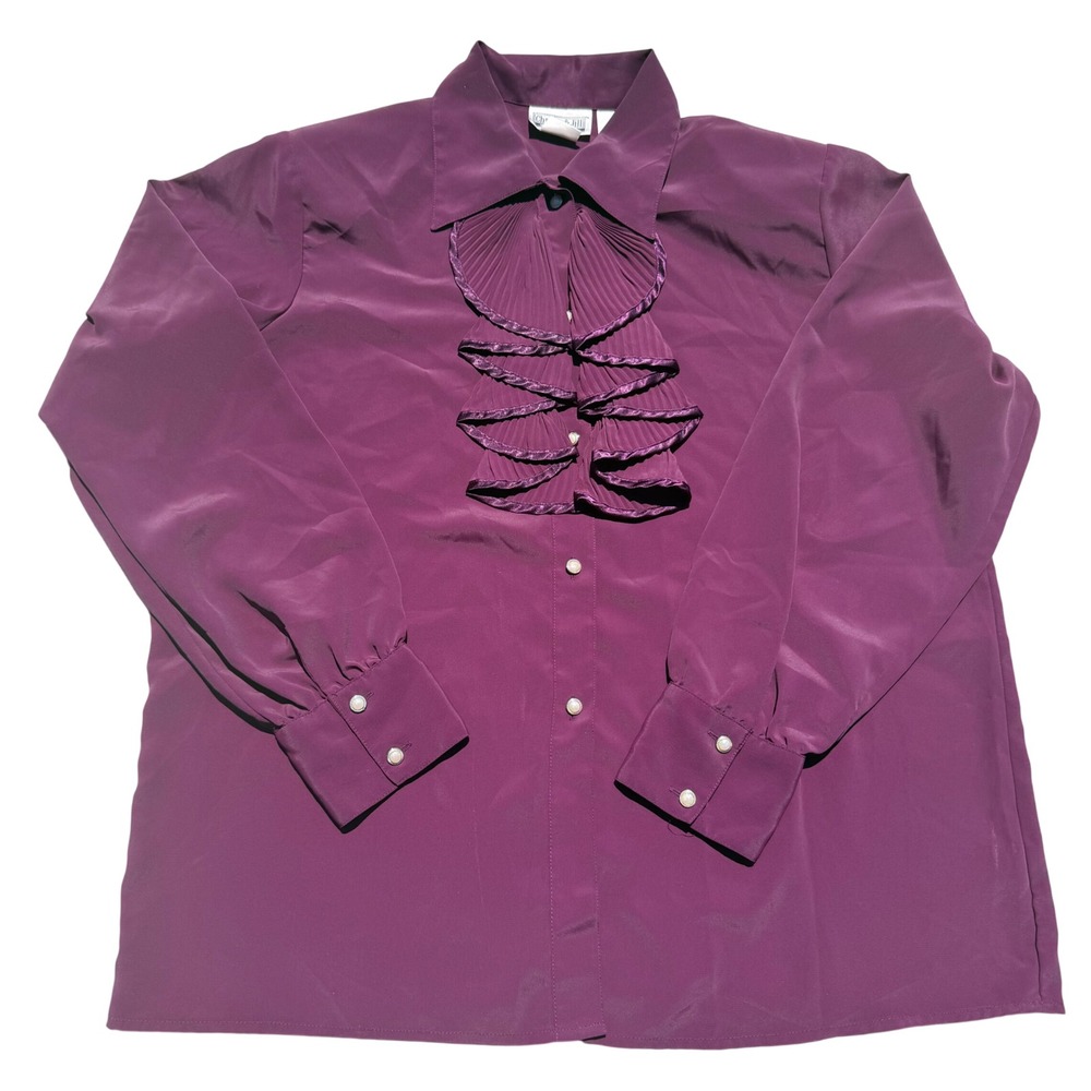 Christie & Jill Woman Vintage Plum Purple Ruffle Front Blouse Plus 16W 80s 90s